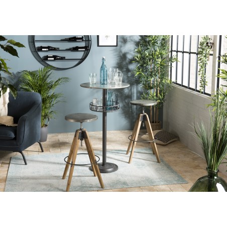 Tabouret de bar HELENA - Assise ronde Zinc vieilli