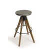 HELENA Bar Stool - Round Seat Aged Zinc Fir Wood Legs