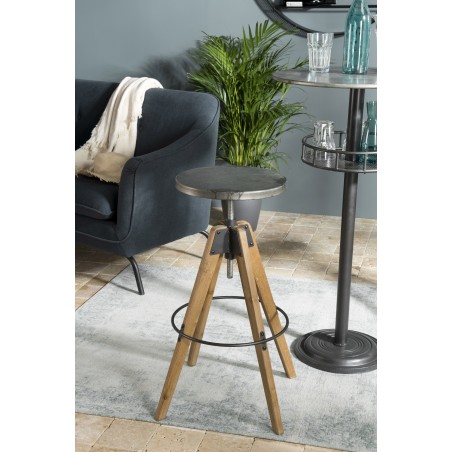 Tabouret de bar HELENA - Assise ronde Zinc vieilli