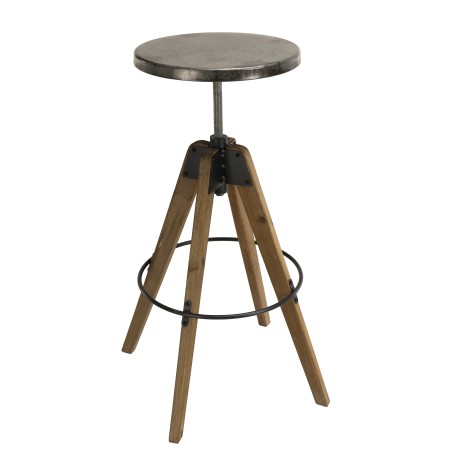 HELENA Bar Stool - Round Seat Aged Zinc Fir Wood Legs
