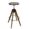 HELENA Bar Stool - Round Seat Aged Zinc Fir Wood Legs