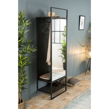 HELENA Black Coat Rack with Mirror - Entryway Furniture