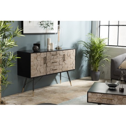 Buffet DORRIE noir 2 portes 3 tiroirs
