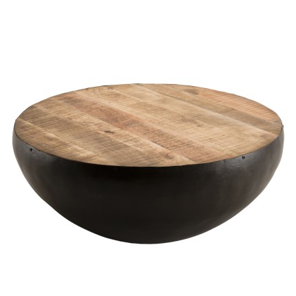 Table basse ronde ROMAIN en bois et métal noir 68x68cm