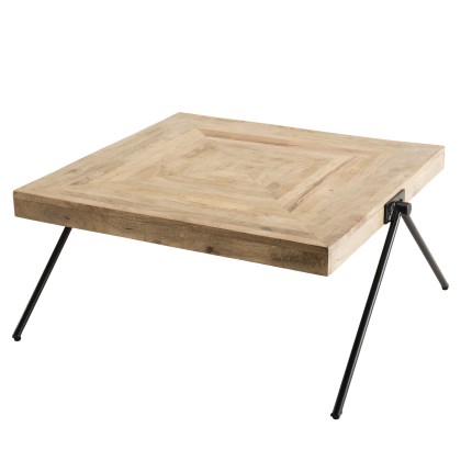 ROMAIN Square Mango Wood Coffee Table with Black Metal Legs