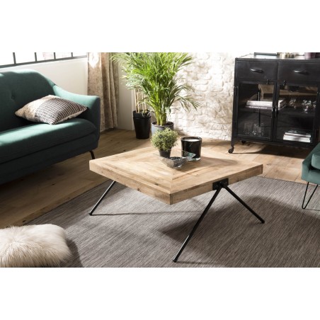 ROMAIN Square Mango Wood Coffee Table with Black Metal Legs