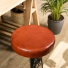 Tabouret de bar industriel ROMAIN - Cuir marron et métal noir