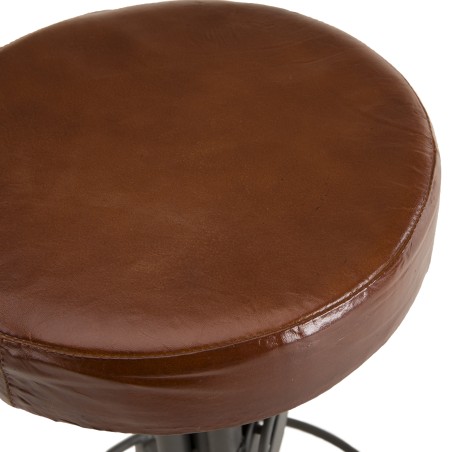 ROMAIN Industrial Leather Stool Brown Adjustable Height