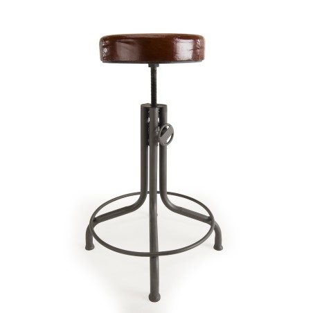 ROMAIN Industrial Leather Stool Brown Adjustable Height