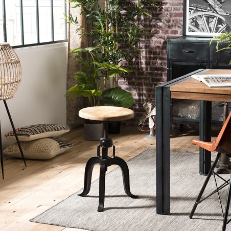 Tabouret industriel ROMAIN en bois de manguier