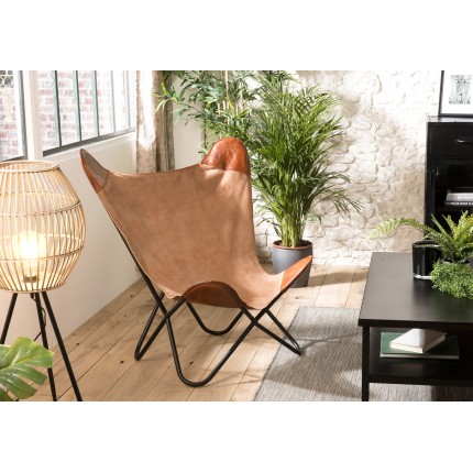 Chaise Butterfly ROMAIN marron toile et cuir
