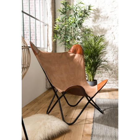 ROMAIN Butterfly Chair - Brown Canvas and Leather