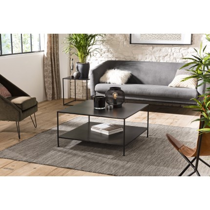 ROMAIN Square Industrial Coffee Table 80x80cm Black Metal