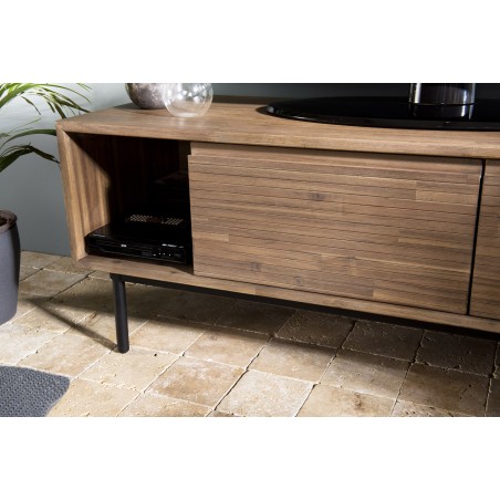 ARTURO TV Stand - Acacia Wood 2 Folding Doors 1 Shelf 1 Niche Metal Legs