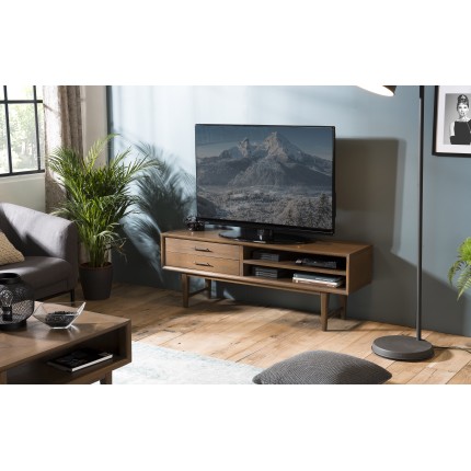 LARA Brown TV Stand with 2 Drawers and 2 Niches | Mindi Wood