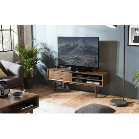 LARA Brown TV Stand with 2 Drawers and 2 Niches | Mindi Wood