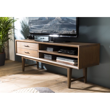 LARA Brown TV Stand with 2 Drawers and 2 Niches | Mindi Wood
