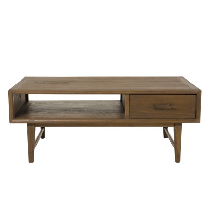 LARA Rectangular Brown Coffee Table with 2 Drawers and 1 Niche - Mindi Wood