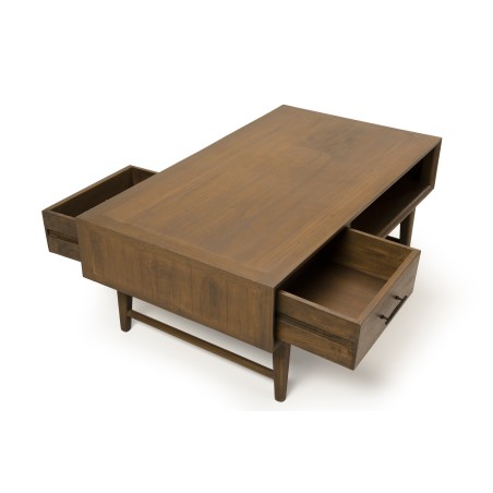 LARA Rectangular Brown Coffee Table with 2 Drawers and 1 Niche - Mindi Wood