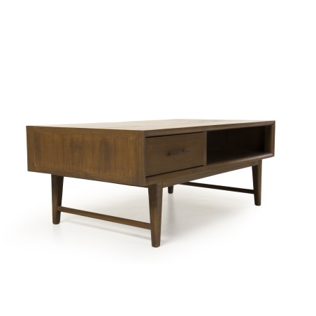 LARA Rectangular Brown Coffee Table with 2 Drawers and 1 Niche - Mindi Wood