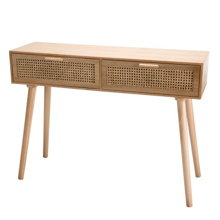 Console RODRIGO - Bois Cannage 2 Tiroirs Naturel