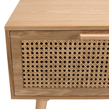 Table basse RODRIGO bois cannage 2 tiroirs 1 niche