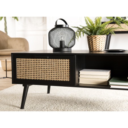 ANGELO Black Wooden Coffee Table with Drawers and Cane Finish