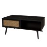 Table basse noire bois ANGELO - 2 tiroirs et 1 niche en cannage