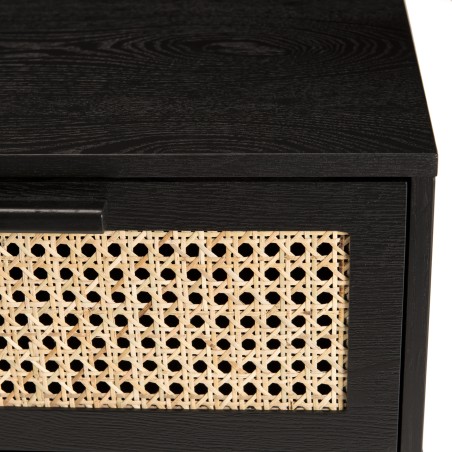ANGELO Black Wooden TV Stand with 3 Drawers and Cane Finish