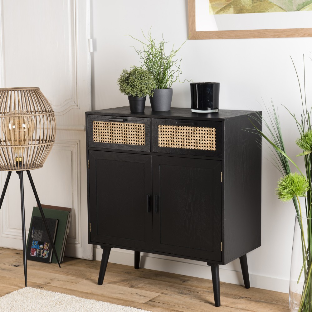 Buffet ANGELO - Bois noir 2 tiroirs cannage Buffet ANGELO - Bois noir 2 tiroirs cannage