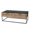 DORIA Rectangular Black Metal Coffee Table with 2 Natural Cane Drawers