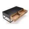 DORIA Rectangular Black Metal Coffee Table with 2 Natural Cane Drawers