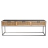 DORIA Black Metal TV Stand with 3 Natural Cane Drawers