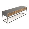 DORIA Black Metal TV Stand with 3 Natural Cane Drawers