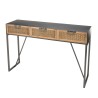 DORIA Black Metal Console Table with 3 Drawers and Natural Cane Finish