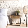 DORIA - Black Metal Bedside Table with Natural Cane Drawer