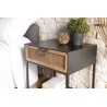 DORIA - Black Metal Bedside Table with Natural Cane Drawer