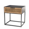 DORIA - Black Metal Bedside Table with Natural Cane Drawer