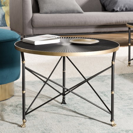 TOD - Round Side Table 61x61cm Black Metal with Gold Trim