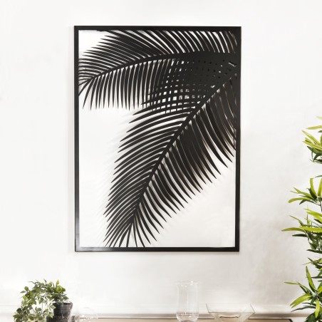 TOD - Rectangular Wall Decoration 74x100cm Black Metal Palm Leaf