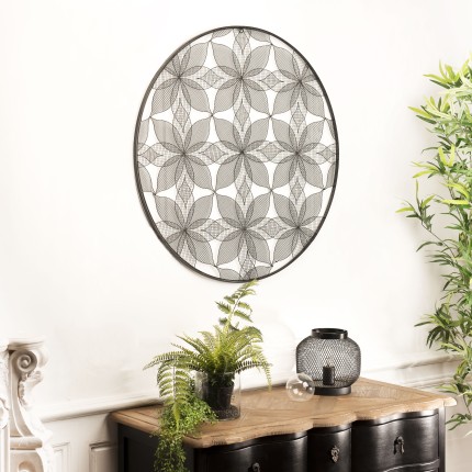 TOD - Round Wall Decoration 90x90cm Black Metal Flowers