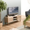 Meuble TV LAURA - Bois clair et toile de jute