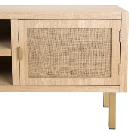 Meuble TV LAURA - Bois clair et toile de jute