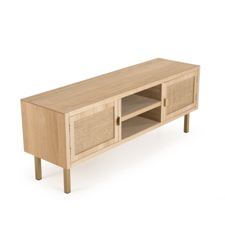 Meuble TV LAURA - Bois clair et toile de jute
