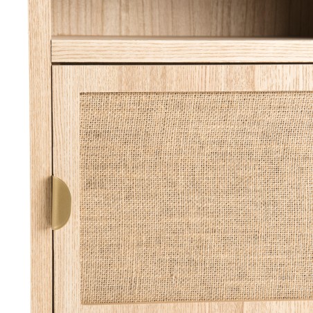 LAURA Bedside Table - Jute Fabric & Gold Metal Legs