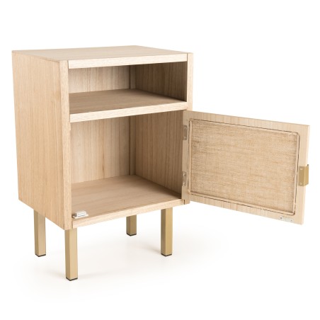 LAURA Bedside Table - Jute Fabric & Gold Metal Legs