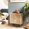 ALINE Sideboard - 2 Doors Jute Fabric Gold Metal Legs