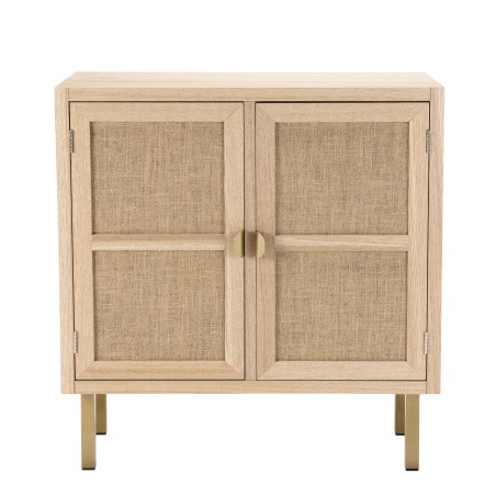 ALINE Sideboard - 2 Doors Jute Fabric Gold Metal Legs