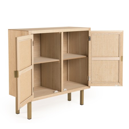 ALINE Sideboard - 2 Doors Jute Fabric Gold Metal Legs