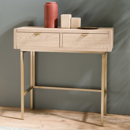 LAURA Console Table with 2 Drawers and Gold Metal Legs
